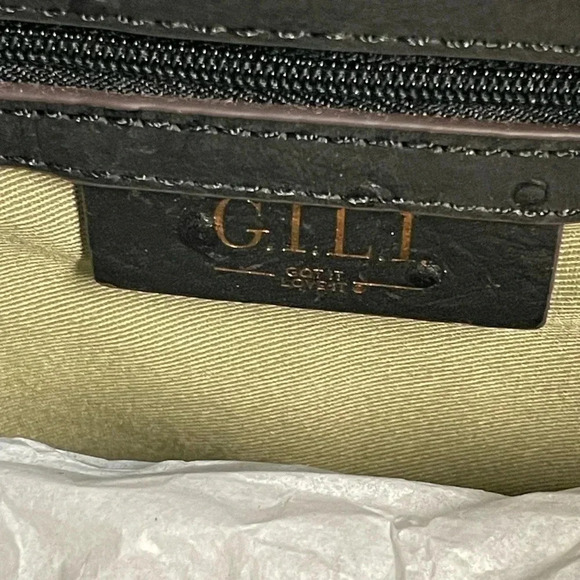 GILI Ostrich Leather Hobo Bag Stirrup Black NWOT Dust bag Shoulder Purse Handbag - Picture 7 of 8